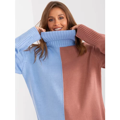 Fashion Hunters Blue and off-pink two-tone turtleneck