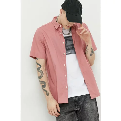 Hugo Košulja za muškarce, boja: ružičasta, regular, s klasičnim ovratnikom