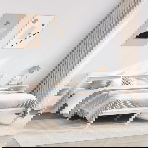 VidaXL Posteljni okvir brez vzmetnice bel 120x200 cm trdna borovina Slike
