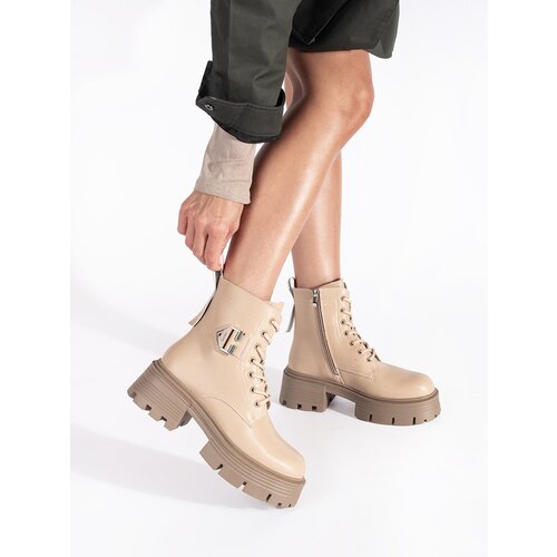 Shelvt Beige leather boots with a thick sole Slike