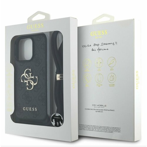 Guess PU 4G Metal Logo Crossbody Popruh Zadn&amp;iacute; Kryt pro iPhone 16 Pro Max Black Ovitek za telefon Vijolična Slike