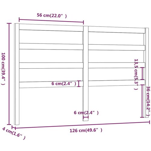  Uzglavlje za krevet sivo 126 x 4 x 100 cm od masivne borovine Slike