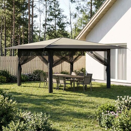 Gazebo s 4 bočne strane 4 x 4 m Krem i Antracit - Krema i antracit s 4 bočna zida Cijene