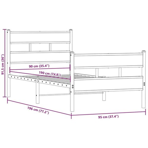 VidaXL Metalni okvir kreveta bez madraca boja hrasta sonome 90x190 cm Slike