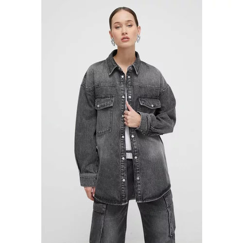 Hugo Traper jakna za žene, boja: siva, za prijelazno razdoblje, oversize