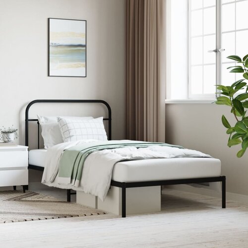 VidaXL Kovinski posteljni okvir z vzglavjem črn 107x203 cm Slike