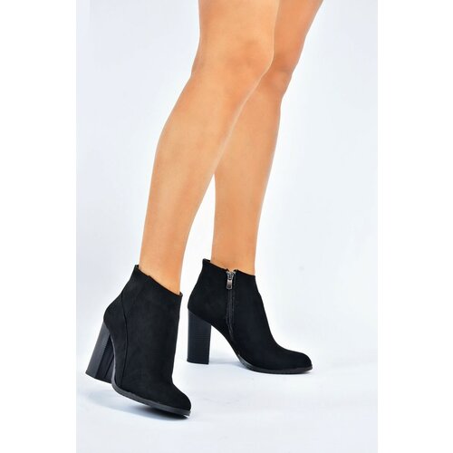 Fox Shoes Women's Black Suede Thick Heeled Boots Cene