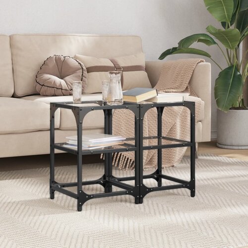 vidaXL Stolići s prozirnom staklenom površinom 2 kom 30x30x45 cm čelik Cijene