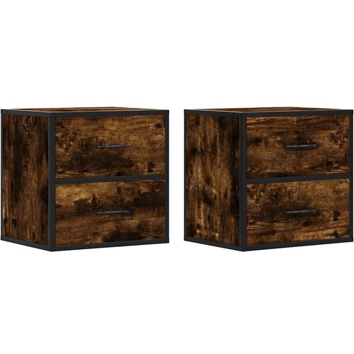  Zidni noćni ormarići 2 kom dimljeni hrast 40x31x39,5 cm Slike