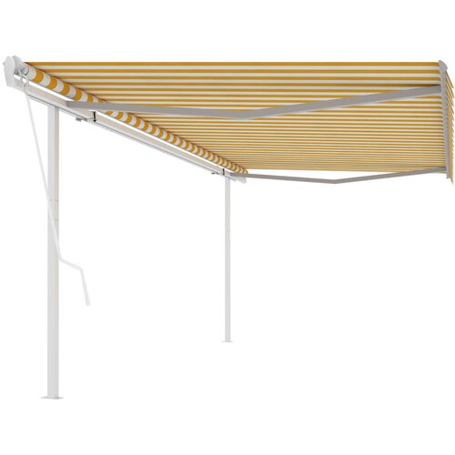 VidaXL Avtomatsko zložljiva tenda s stebrički 5x3,5 m rumena in bela Slike