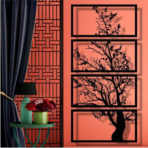 Wallxpert metalni zidni ukras 5498, drvo u 4 vertikalno složena panela, 60 x 120 cm, crni Slike