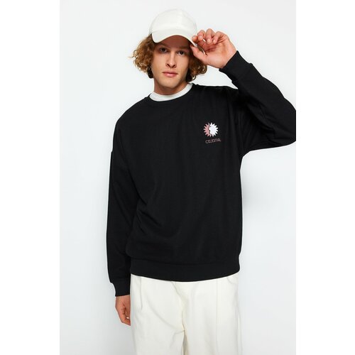 Trendyol Black Men's More Sustainable Oversize Crew Neck Long Sleeve Embroidery Detailed Sweatshirt. Slike