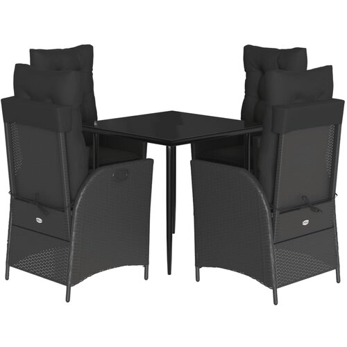  5-dijelni vrtni blagovaonski set s jastucima od poliratana crni Crna 80 x 80 x 74 cm Slike