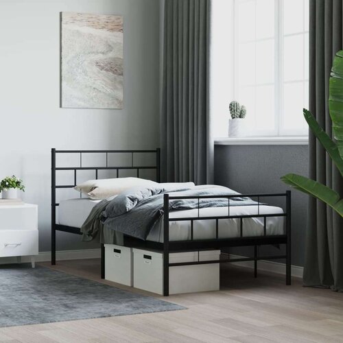 Metalni okvir kreveta uzglavlje i podnožje crni 100x200 cm Slike