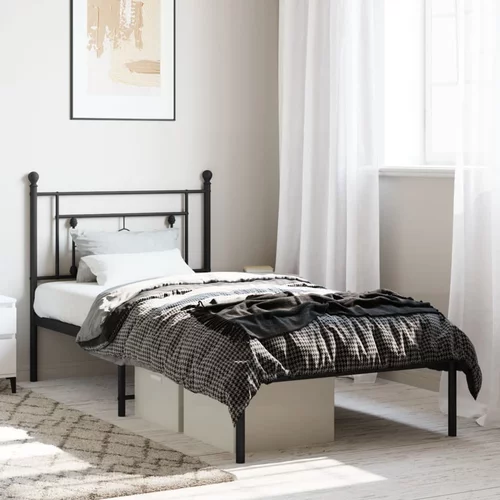 Metalni okvir za krevet s uzglavljem crni 90x200 cm