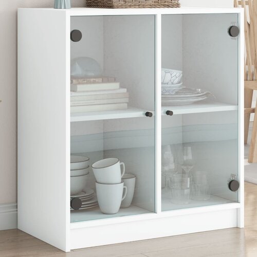 VidaXL Stranska omarica s steklenimi vrati bela 68x37x75,5 cm Slike