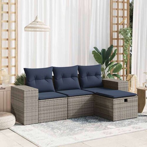  Vrtna garnitura - 4-dijelni set vrtnih sofa od poliratana s jastucima sivi - Siva sa spremi&amp;scaron;tem 1 Slike