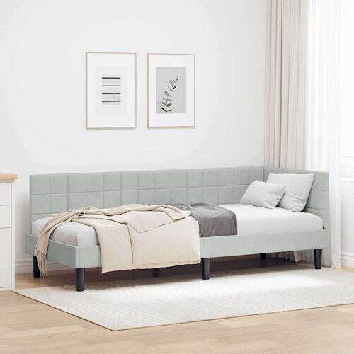 VidaXL kutni okvir kreveta s uzglavljem svjetlosiva 80 x 200 cm bar&amp;scaron;un Slike