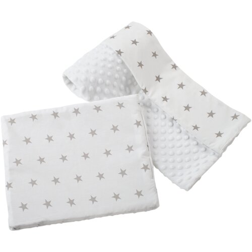 Medi Partners Quilt 75x100 + pillow 35x30 cotton + minky &amp;ndash; Gray stars on white + white minky Slike