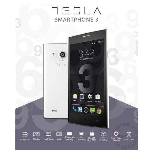 Tesla Smartphone 3 - TSM3 B 5 Quad Core 1.2 GHz 1GB 8GB 8-2MPix Dual-SIM Android 4.4 Black mobilni telefon Slike