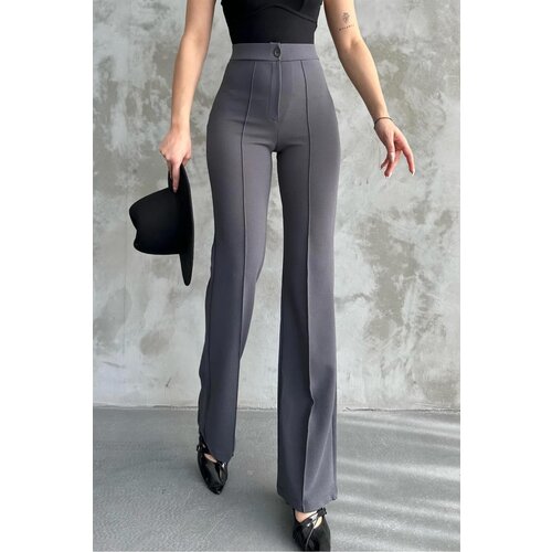 Dewberry 80272 Dewbery High Waist Slim Fit Wide Leg Pants-ANTHRACITE Slike
