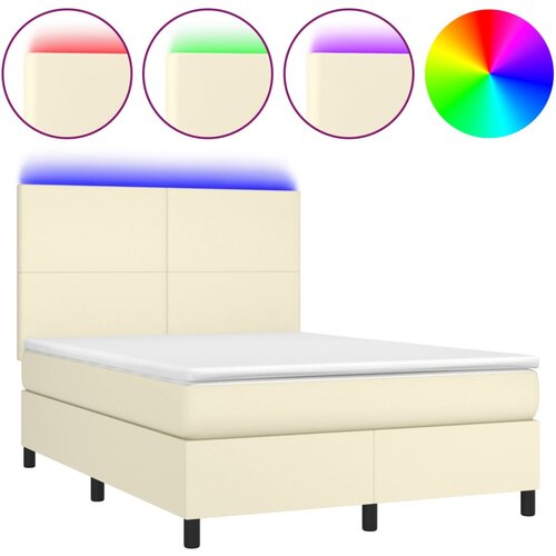 vidaXL Box spring postelja z vzmetnico LED krem 140x190cm umetno usnje, (20895815) Cene