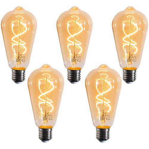 LUEDD Set van 5 E27 dimbare LED lampen spiraal filament ST64 goud 4W 270 lm 2100K Slike