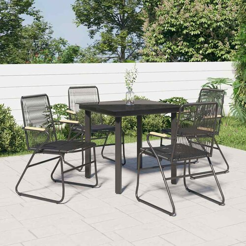  5-dijelni vrtni blagovaonski set od PVC ratana crni Crna Dužina stola 80 cm Cene