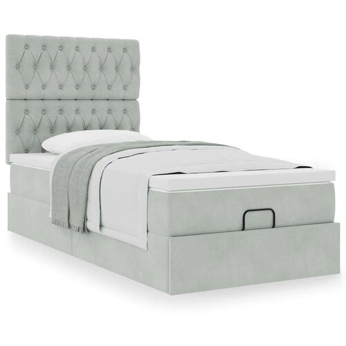 VidaXL Okvir kreveta s madracima svijetlosivi 90x190cm bar&amp;scaron;unasti Slike