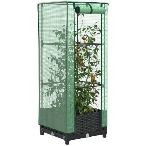 VidaXL Visoka greda s prevleko za rastlinjak videz ratana 40x40x123 cm Slike