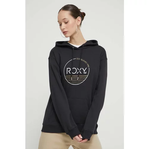 Roxy Pulover ženski, črna barva, s kapuco, ERJFT04815