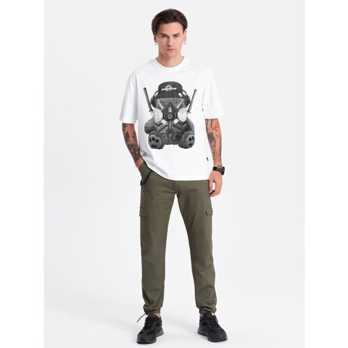 Ombre Men&amp;#039;s pants with cargo pockets and leg hem - dark olive green Slike