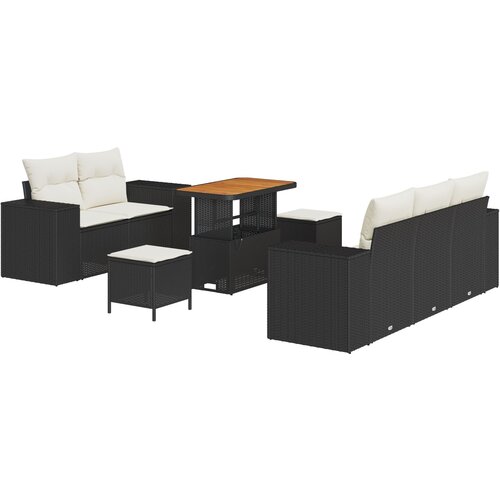 VidaXL 8 komadna vrtna sofa set s jastucima Crni poli ratan akacija, 3 komadni vrtni obrok set s jastucima Crni poli ratan akacija Slike