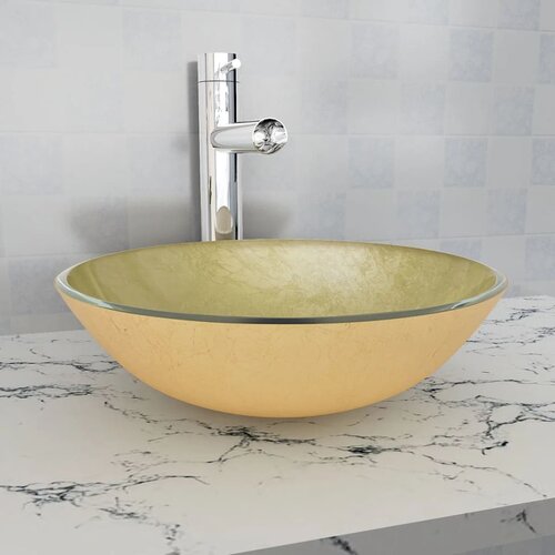 The Living Store Umivalnik iz Kaljenega Stekla 42 cm Zlate Barve - Umivalnik, (21750075) Cene