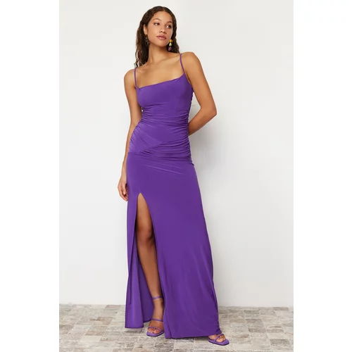 Trendyol Damson Plain Fitted Knitted Evening Dress & Prom Dress