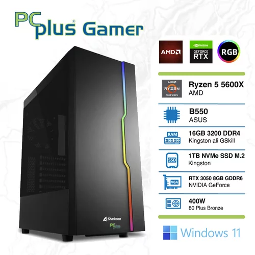 PCPLUS Gamer Ryzen 5 5600X 16GB 1TB M.2 NVMe SSD GeForce RTX3050 8GB Windows 11 Home gaming namizni računalnik