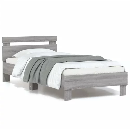  Okvir za krevet s uzglavljem i LED svjetlima boja sivog hrasta