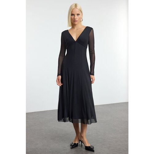 Trendyol Black Animal Midi Knit Dress Slike
