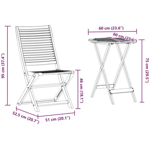  Sklopivi bistro set 3 kom. Smeđa Čvrsto drvo akacije Slike