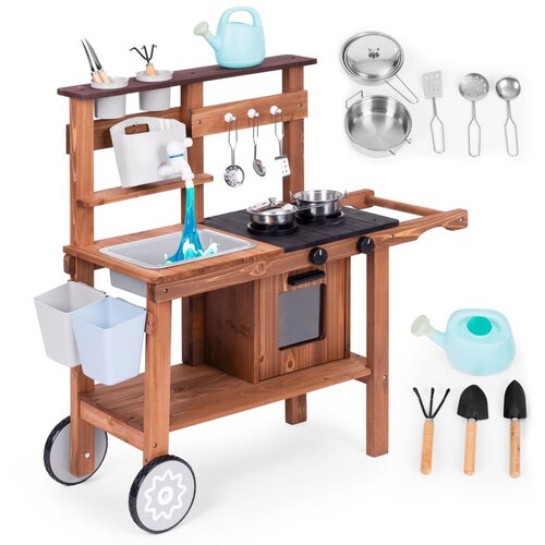 ECO TOYS Vanjska kuhinja za djecu s dodacima od jelovine Slike