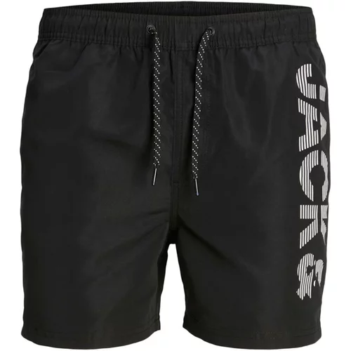 Jack & Jones Plus Kratke kopalne hlače 'Fiji' črna / bela