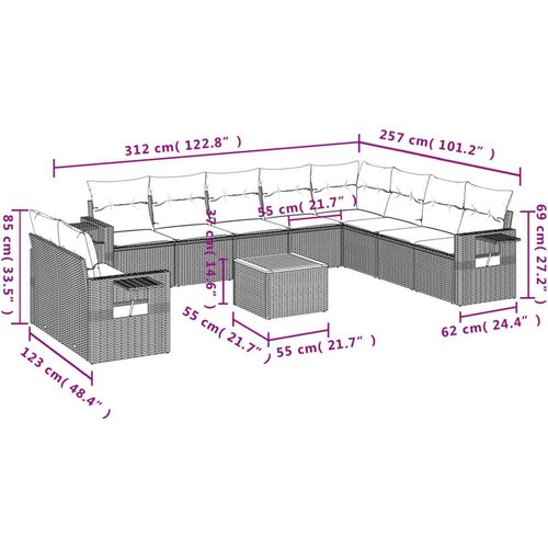 VidaXL 11-dijelni set vrtnih sofa od poliratana s jastucima crni Slike
