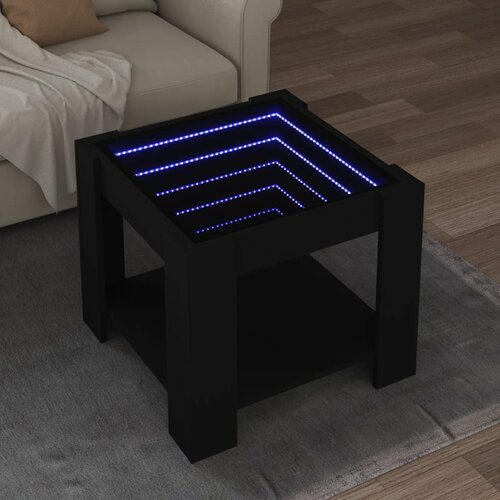 vidaXL Klubska mizica z LED diodami črna 53x53x45 inženirski les Cene
