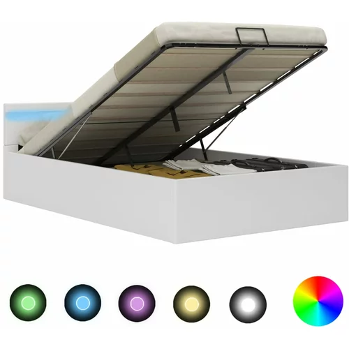 vidaXL Dvižni posteljni okvir LED belo umetno usnje 120x200 cm