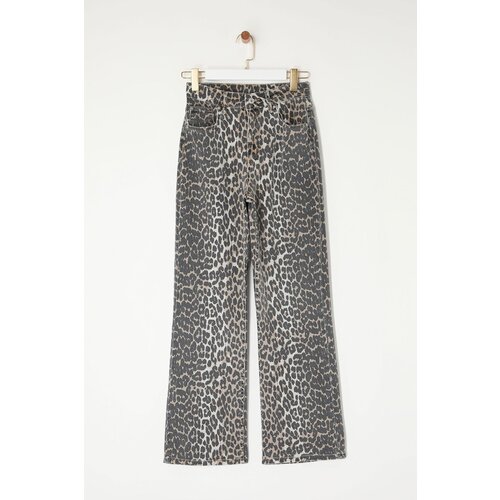 Trendyol Multicolored Leopard Print High Waist Straight Jeans Slike