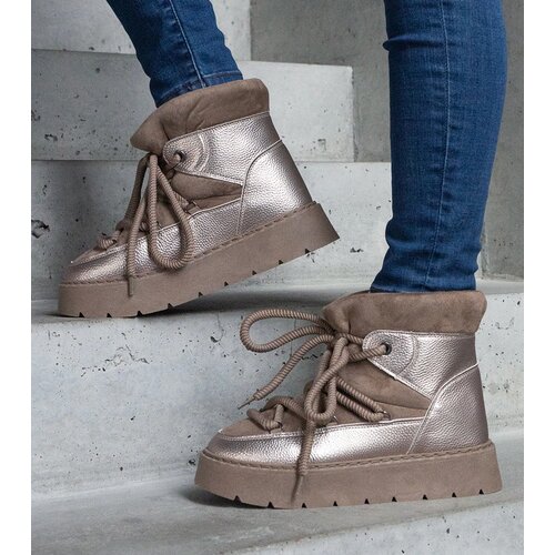 Gemre Dark beige snow boots on a platform lined with fur Sapphi Cene
