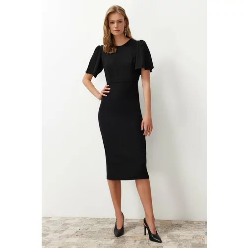Trendyol Black Midi Pencil Skirt Woven Dress with Pleat Detail on the Sleeve