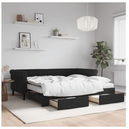 VidaXL Dnevni krevet na razvlačenje s ladicama crni 90 x 190 cm bar&amp;scaron;un Slike