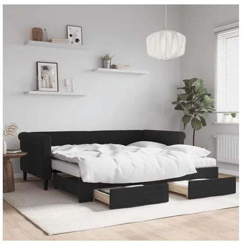 vidaXL Izvlečna dnevna postelja s predali črna 90x190 cm žam