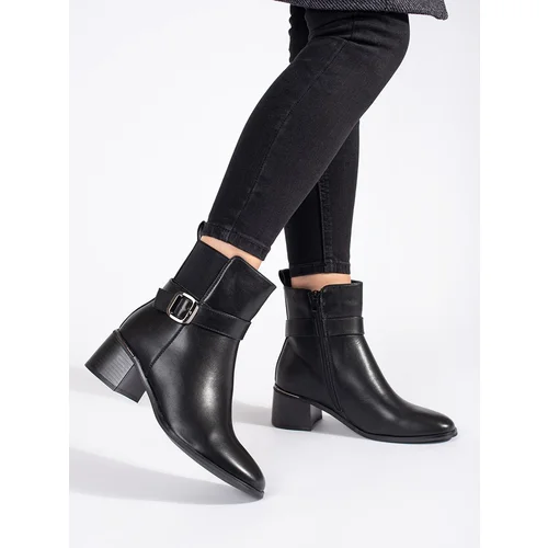 Shelvt Women's black ankle boots on a heel with a buckle